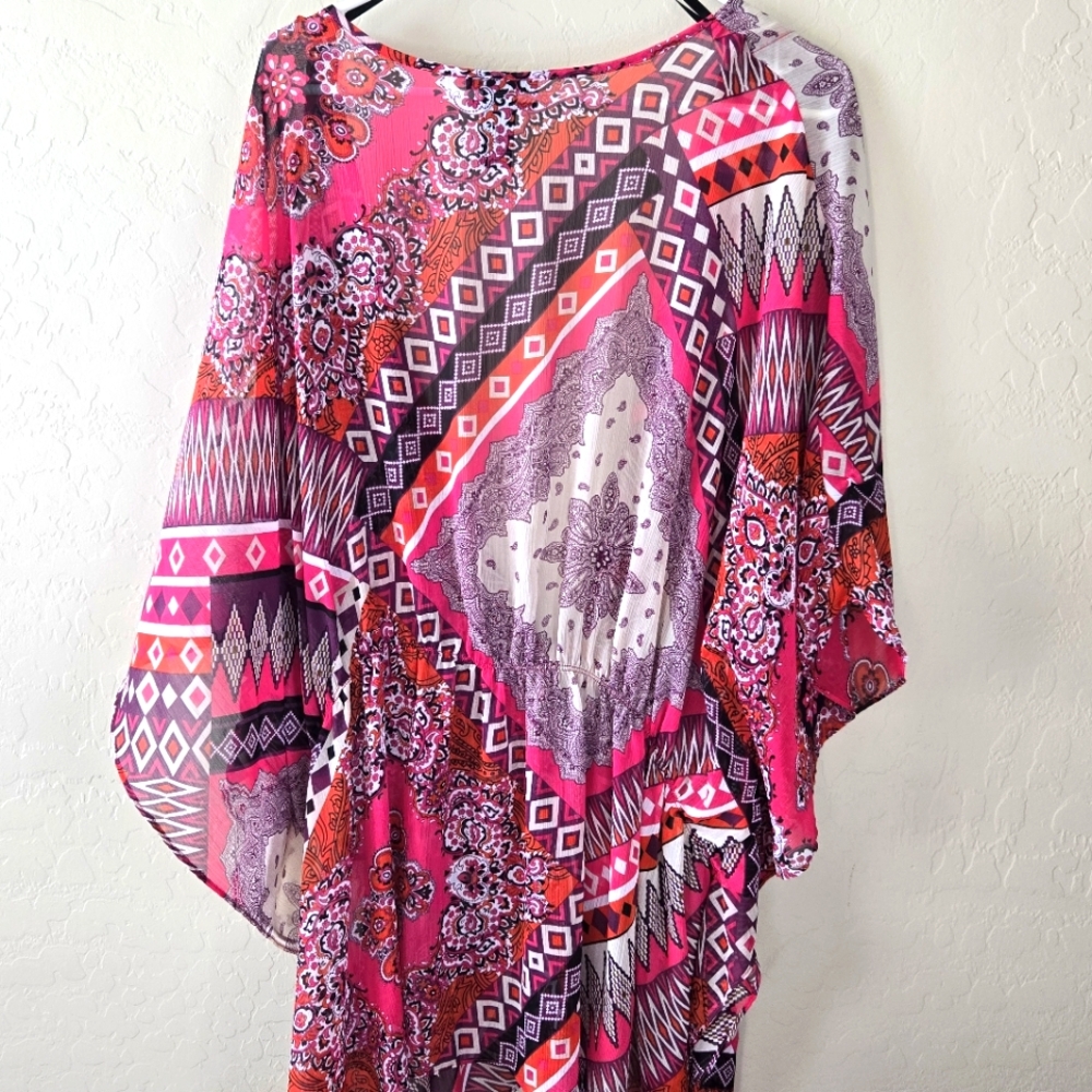 Maggie Barnes Bohemian Open Cardigan 2X Multicolor Kimono Sleeve Tie Waist - Picture 10 of 11